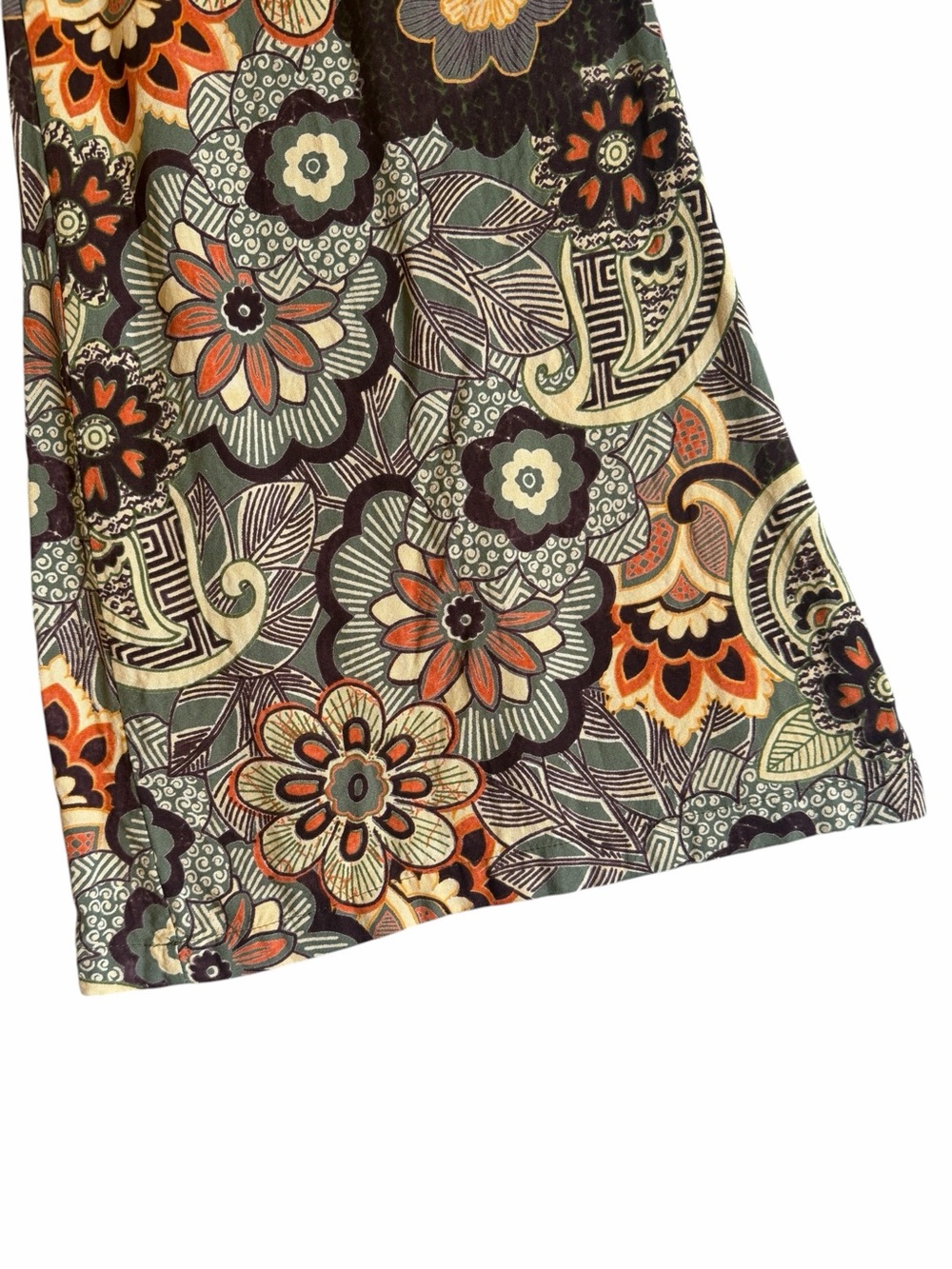 Angie Wide-Leg Floral Print Pants in Brown Green and Orange Size M #2292 - Picture 5 of 6